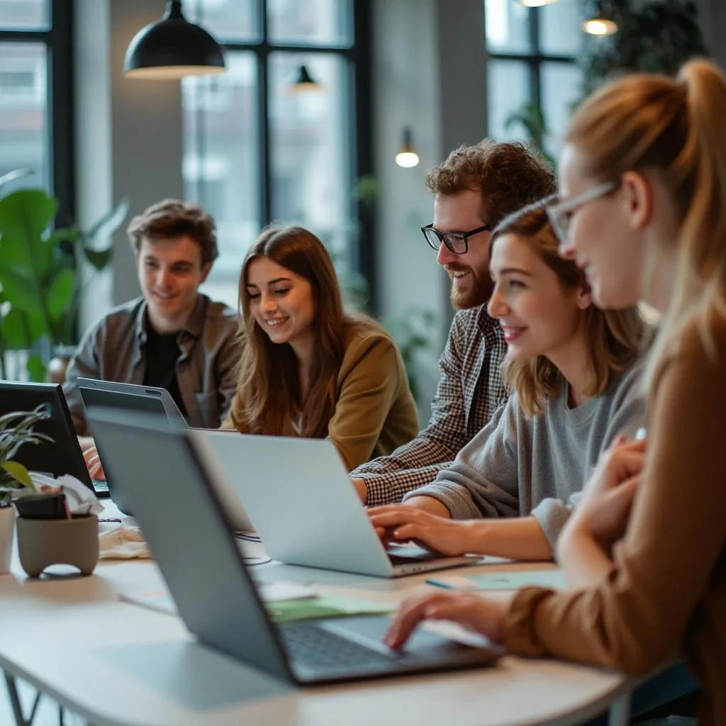Estudiantes trabajando en proyectos prácticos